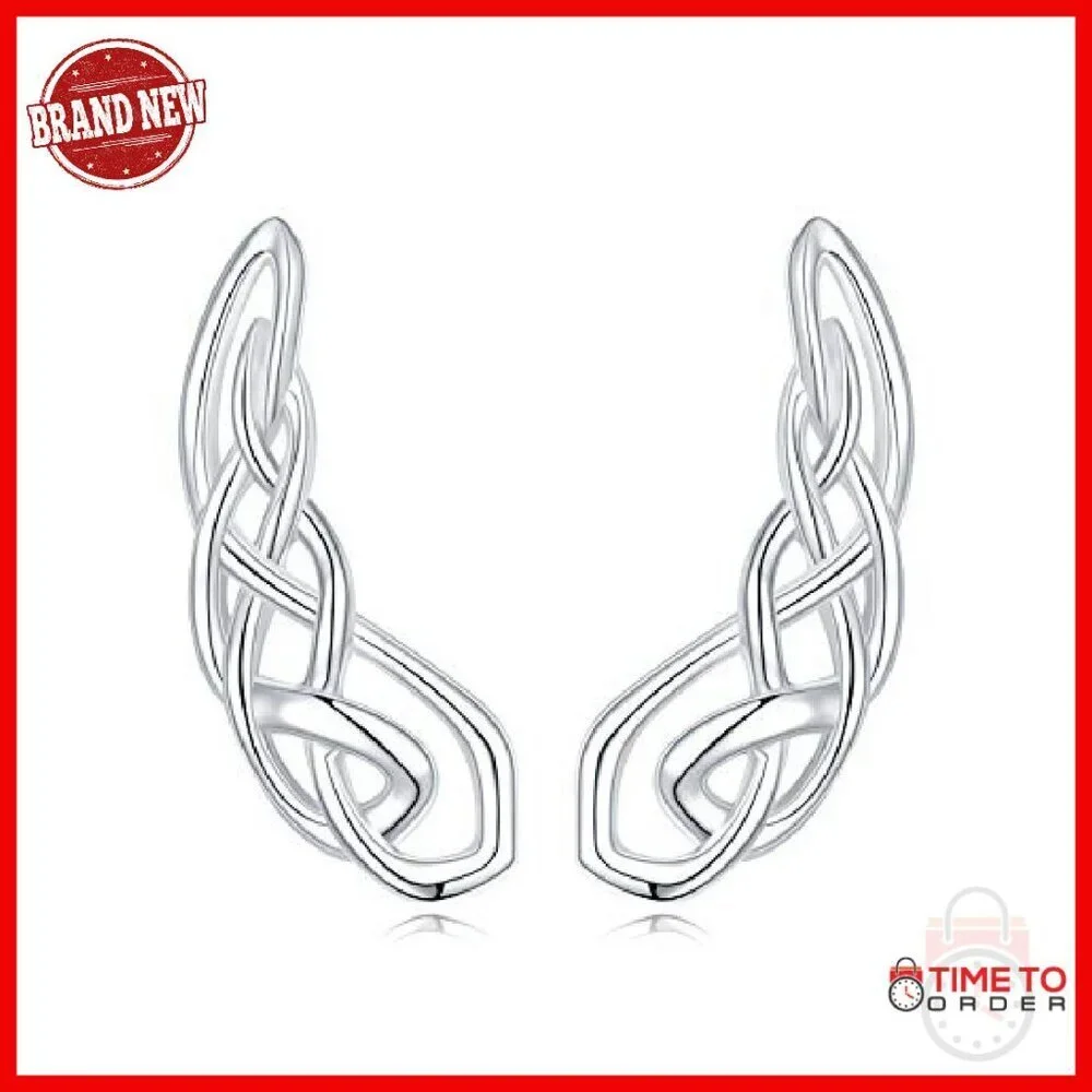 Sterling Silver Celtic Knot Ear Climbers for Women, 0.78 Inch